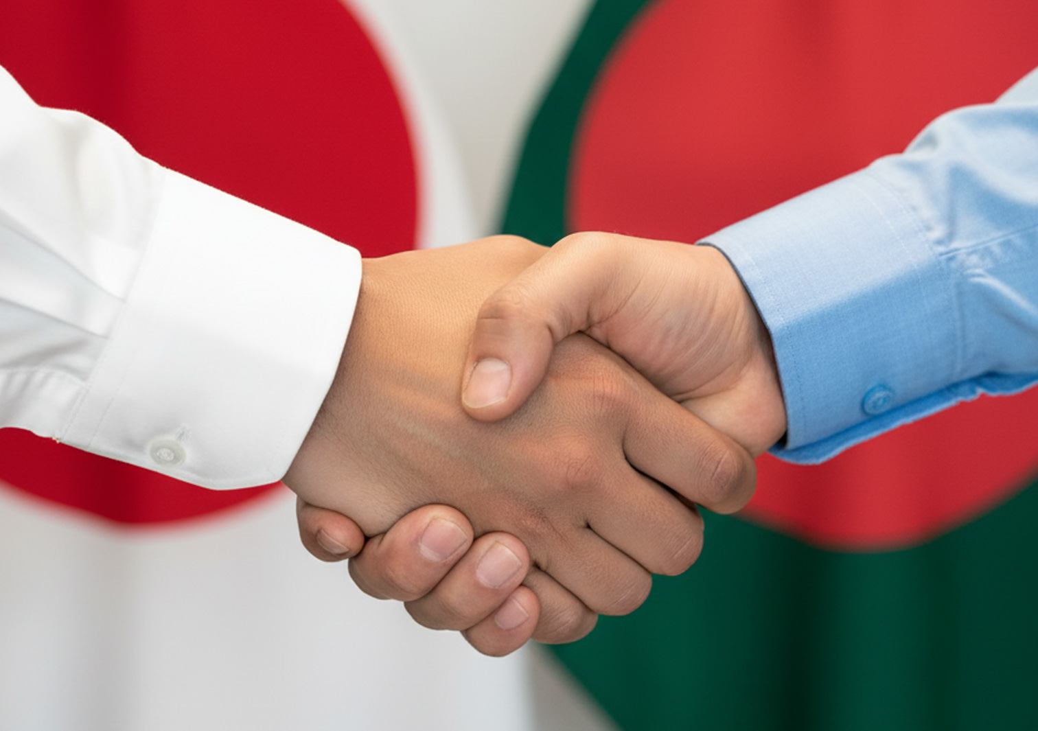 日本とバングラデシュが握手している写真
